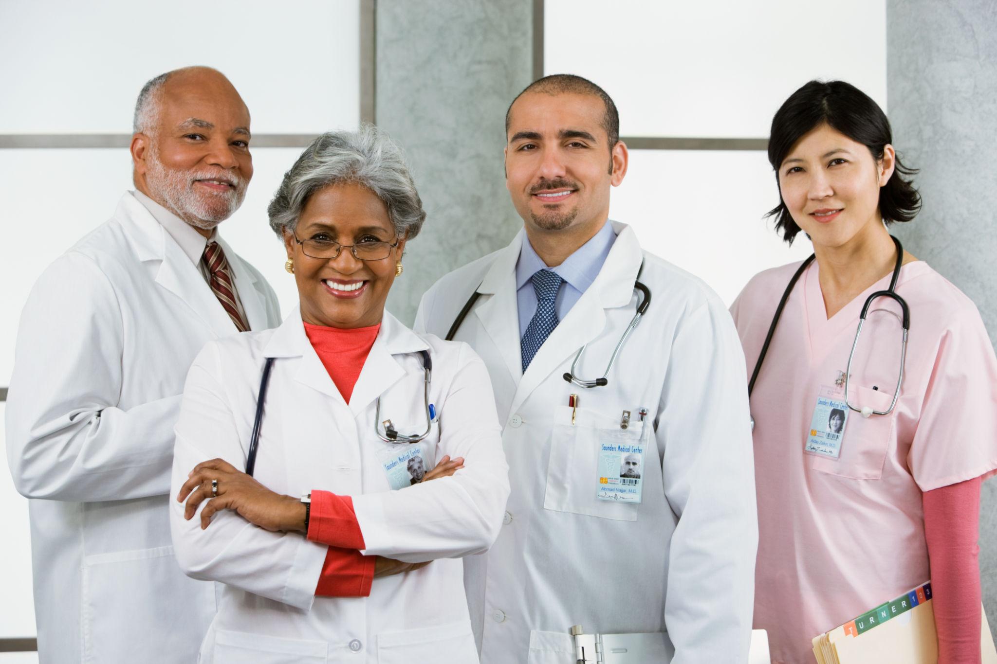 Diverse students studying medical science together